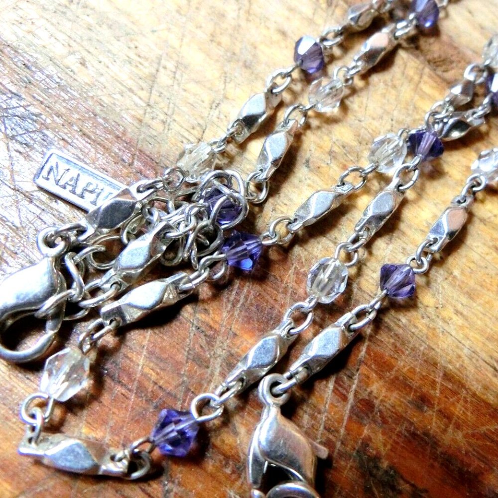 Vintage Napier Purple and Clear Rhinestone Necklace and Bracelet Set Silver Tone